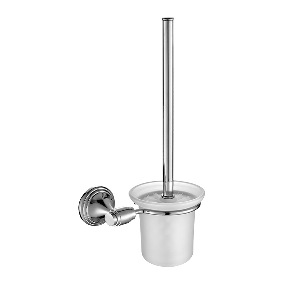 OJ-L4213J Toiletbørsteholder Forkromet vægmonteret med glasbeholder Zinklegering Badeværelsestilbehør